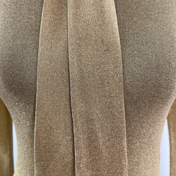 VINTAGE Jill Stuart Metallic Gold Blouse Knit Tie-Neck Long Sleeve Size Small S - Picture 9 of 11